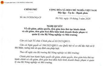 Cải cách hành chính trong lĩnh vực môi trường theo Nghị quyết số 66.19/2026/NQ-CP ngày 18 tháng 5 năm 2026 của Chính phủ.