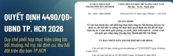 Quy chế phối hợp thực hiện công tác bồi thường, hỗ trợ, tái định cư, thu hồi đất và cưỡng chế thực hiện quyết định thu hồi đất để thực hiện dự án vì mục đích quốc phòng, an ninh; phát triển kinh tế - xã hội vì lợi ích quốc gia, công cộng trên địa bàn Thành phố Hồ Chí Minh